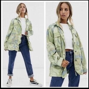 Free People Lead the Way Camo Parka Zip Snap Jacket
